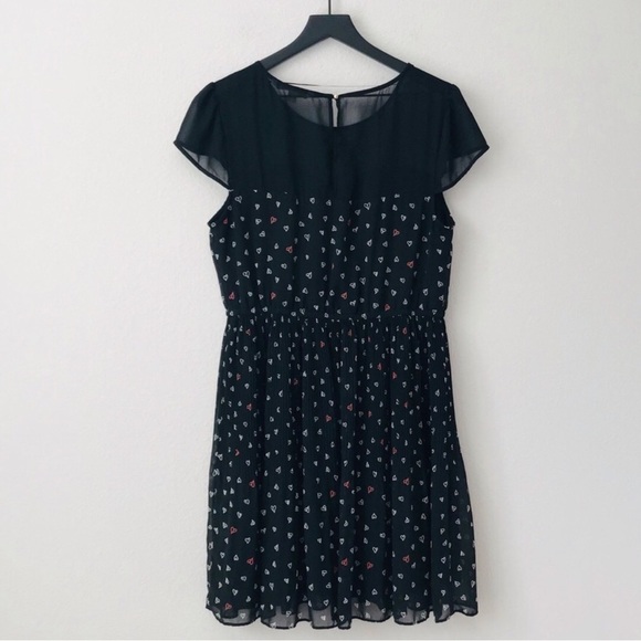 Lauren Conrad Sheer Mesh Cocktail Black Pink Hearts Fit & Flare Party Dress - Picture 4 of 9